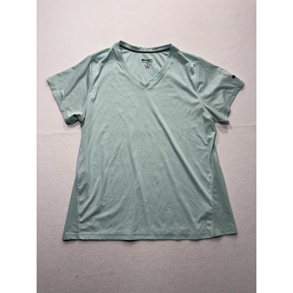 Champion Womens 2XL Green V Neck Short Sleeve Moisture Wicking Top W50063